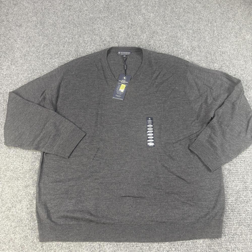 Hart Schaffner Marx Sweater Mens 2XB Gray Extra Fine Merino Wool V Neck Pullover